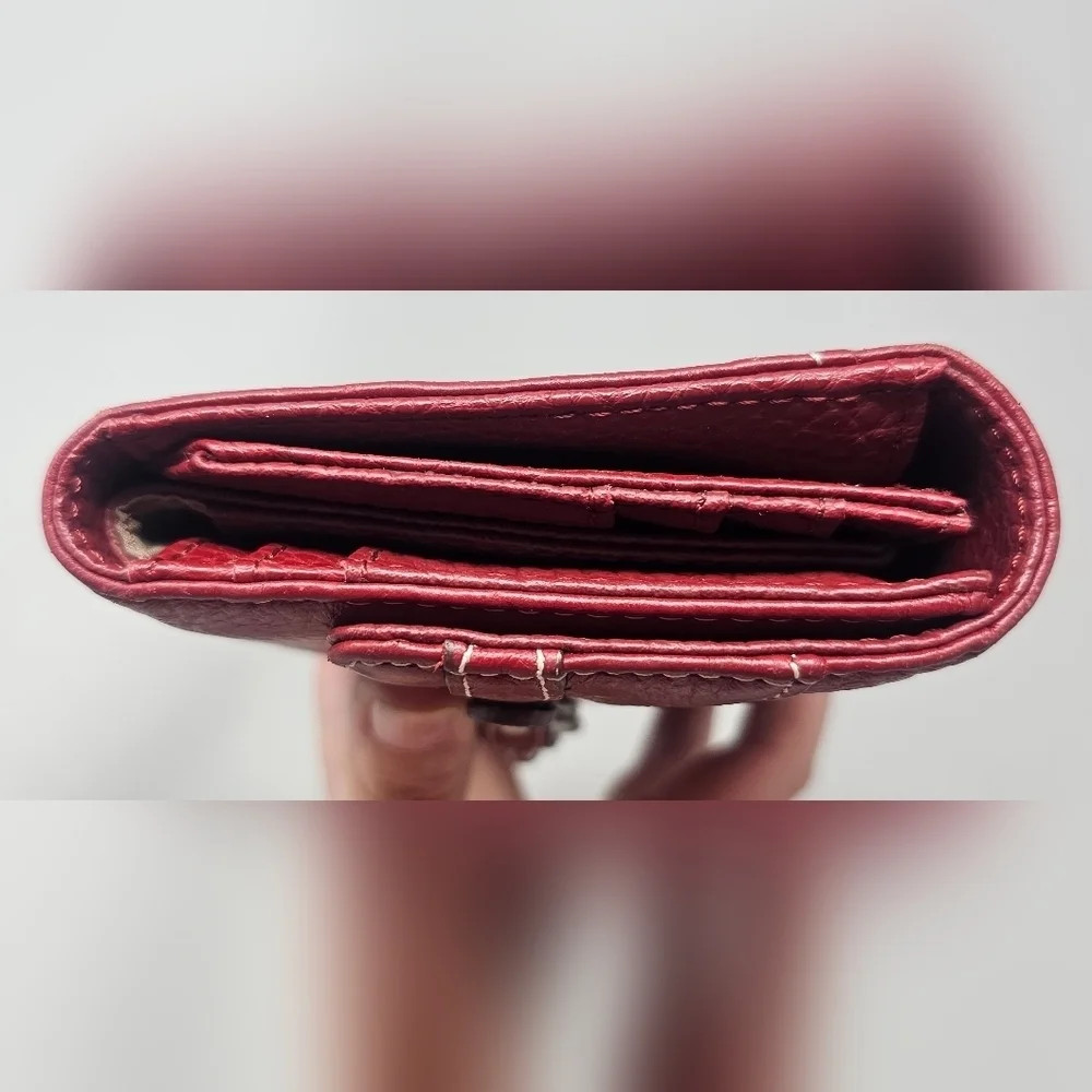 Willsons Leather Red Pebbled Leather Wallet Threefold Credit Card ID Checkbook